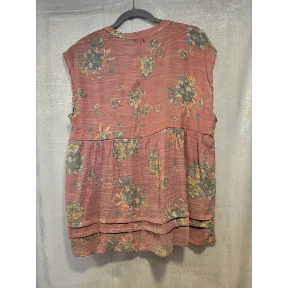Hannah XL Faded Red Floral Boho Sleeveless Tunic Blouse Hippie‎ Festival Prairie - Picture 2 of 6